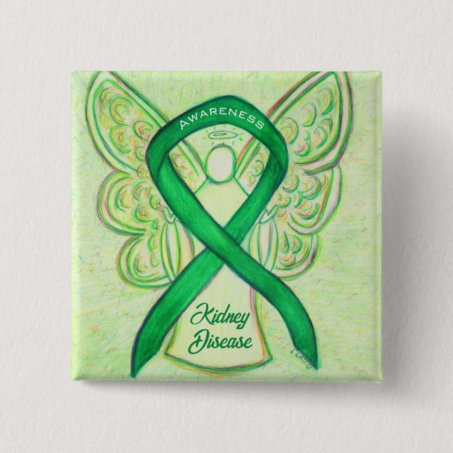 Medvetenhet om njursjukdom Ribbon Angel Pin Knapp (Framsida)