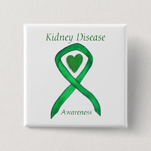 Medvetenhet om njursjukdom Ribbon Heart Art Pin Knapp