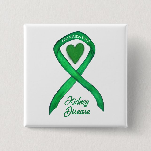 Medvetenhet om njursjukdom Ribbon Heart Art Pin Knapp (Framsida)
