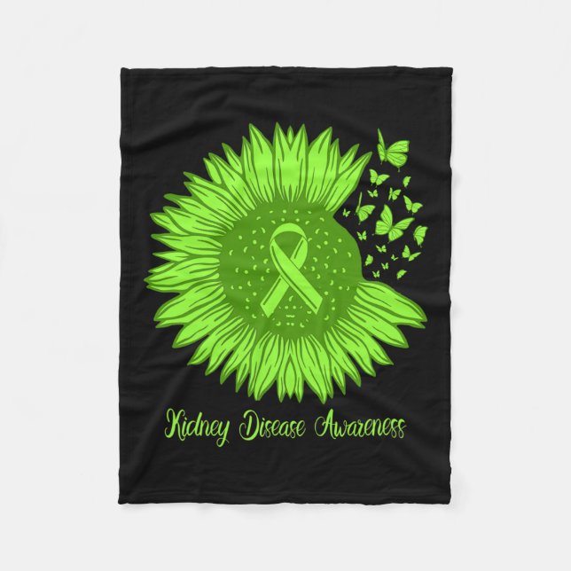 Medvetenhet om njursjukdom Solros Mamma Grönt Ribb Fleecefilt (Framsidan)