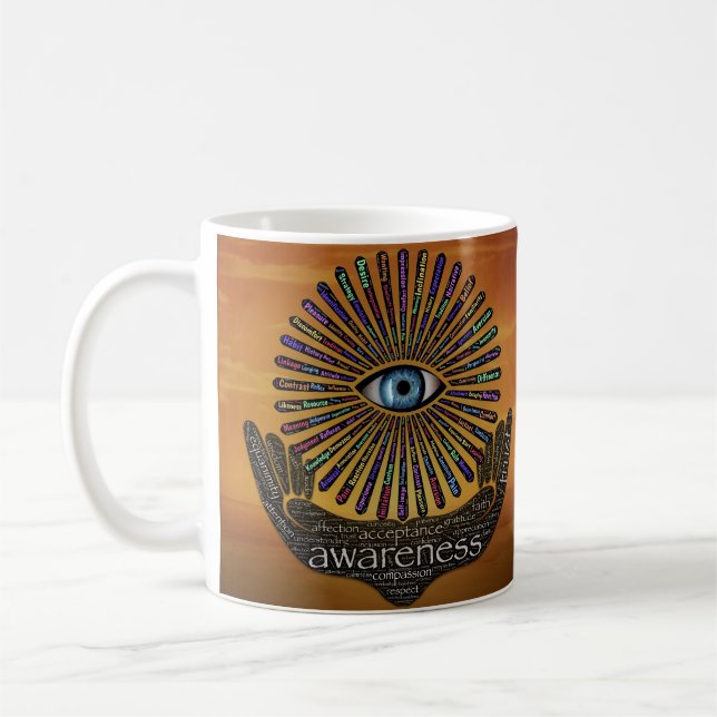Medvetenhet om Öga inspiration Ord Art Kaffemugg (Vänster)