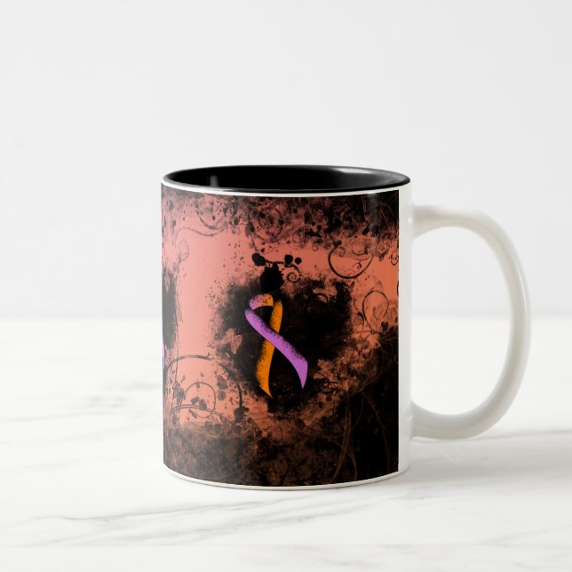 Medvetenhet om Orchid och Orange Ribbon Grunge Hea Två-Tonad Mugg (Höger)