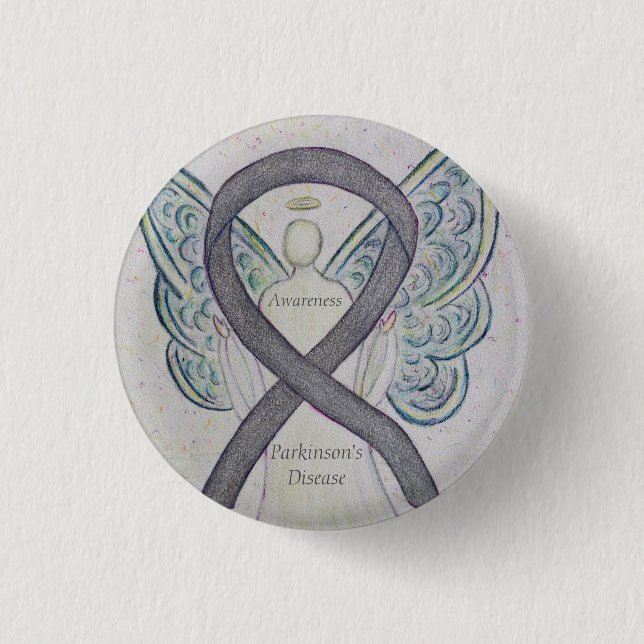 Medvetenhet om Parkinsons sjukdom Ribbon Angel Art Knapp (Framsida)