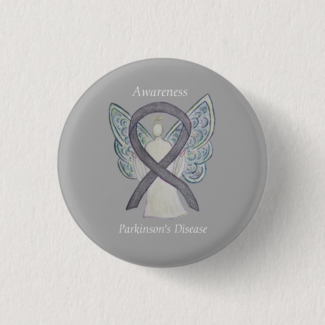 Medvetenhet om Parkinsons sjukdom Ribbon Angel Art Knapp (Framsida)
