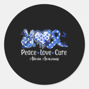 Medvetenhet om Peace Kärlek Cure Blue Ribbon Ataxi Runt Klistermärke