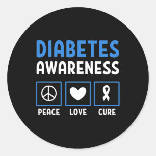 Medvetenhet om Peace Kärlek Cure Diabetes 3 Runt Klistermärke