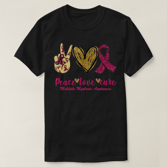 Medvetenhet om Peace Kärlek Cure Ribbon Många Myel T Shirt (Design framsida)