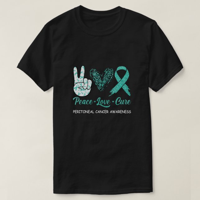 Medvetenhet om peritoneal cancer Peace Kärlek Cure T Shirt (Design framsida)