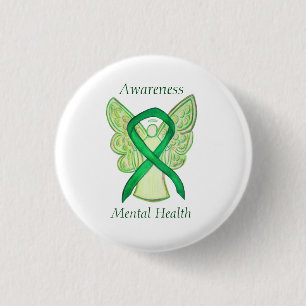 Medvetenhet om psykisk Grönt Ribbon Angel Pin Knapp