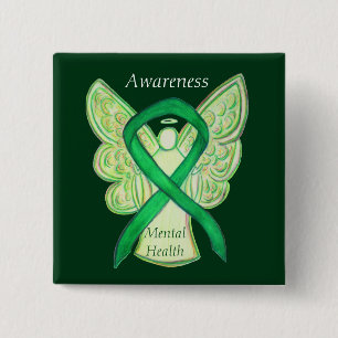 Medvetenhet om psykisk Grönt Ribbon Angel Pin Knapp