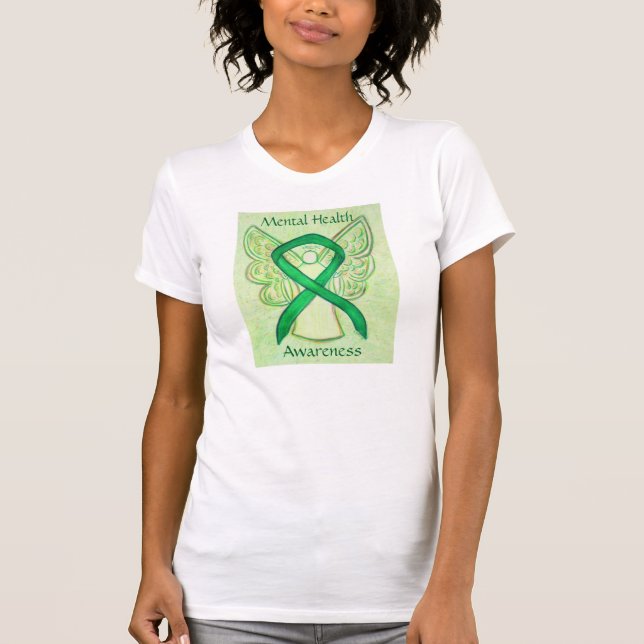 Medvetenhet om psykisk Grönt Ribbon Angel Shirt Tee (Framsida)