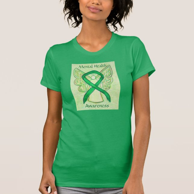 Medvetenhet om psykisk Grönt Ribbon Angel Shirt Tee Shirt (Framsida)