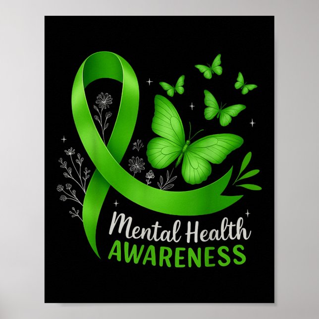Medvetenhet om psykisk hälsa Fjäril Grönt band Kvi Poster (Framsidan)