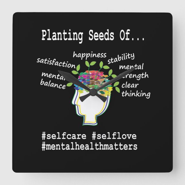 Medvetenhet om psykisk hälsa fyrkantig klocka (Framsida)