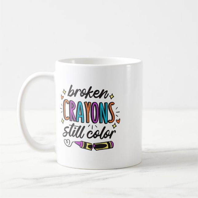Medvetenhet om psykisk hälsa Trasiga kritor färgar Kaffemugg (Vänster)