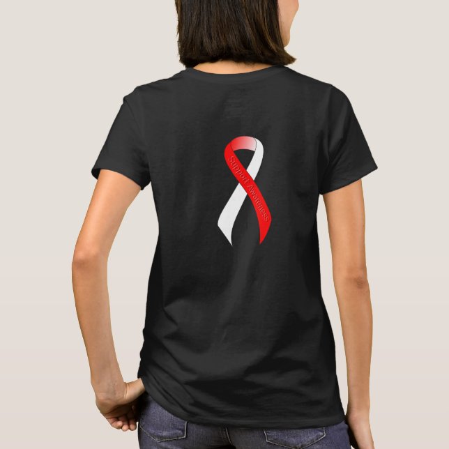 Medvetenhet om Red and White Ribbon Support Tee (Baksida)