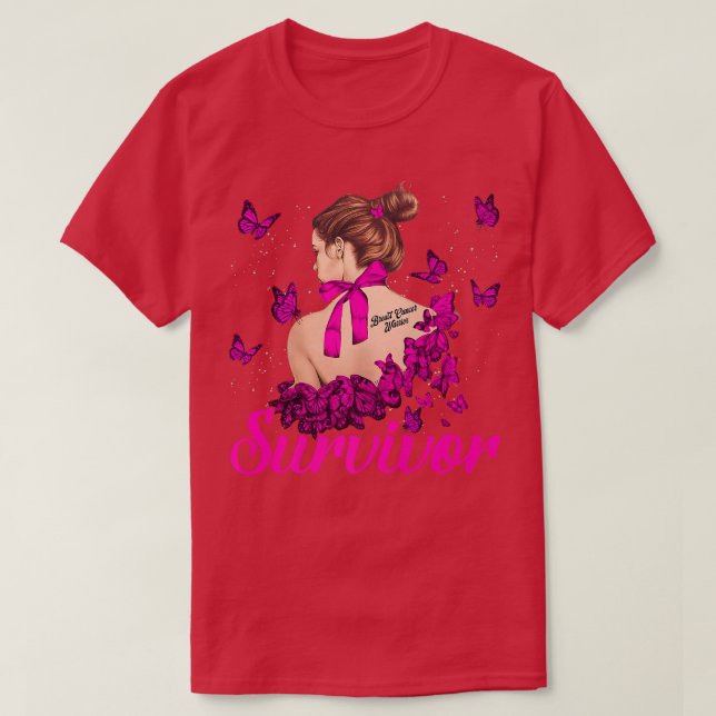 Medvetenhet om Rosa Bröstcancer överlevande för kv T Shirt (Design framsida)