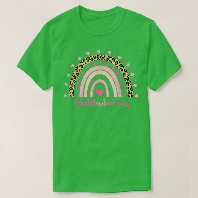 Medvetenhet om Rosa Heart Leopard Rainbow Diab T Shirt (Design framsida)