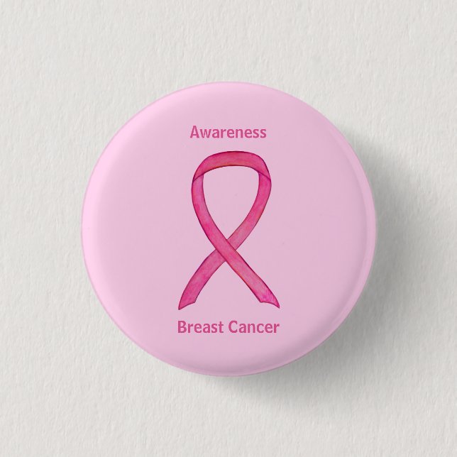 Medvetenhet om Rosa vid bröstcancer Ribbon Anpassn Knapp (Framsida)