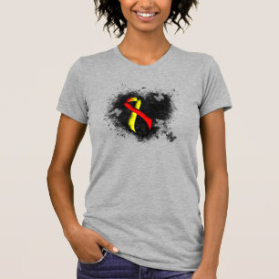 Medvetenhet om rött och Gult Ribbon Grunge Heart Tee