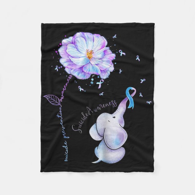 Medvetenhet om självmord, blommor Elephant Ribbo Fleecefilt (Framsidan)