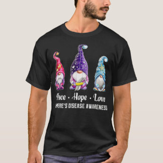 Medvetenhet om sjukdom hos Peace Hope Kärlek Gnome T Shirt