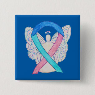Medvetenhet om sköldkörtelcancer Ribbon Angel Butt Knapp