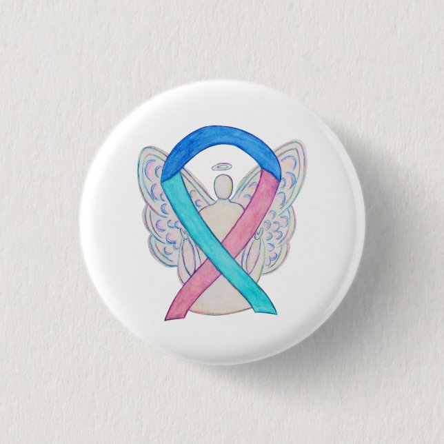 Medvetenhet om sköldkörtelcancer Ribbon Angel Pin  Knapp (Framsida)