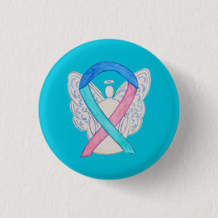 Medvetenhet om sköldkörtelcancer Ribbon Angel Pin Knapp