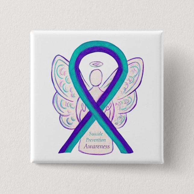 Medvetenhet om suicid Prevention Ribbon Angel Butt Knapp (Framsida)