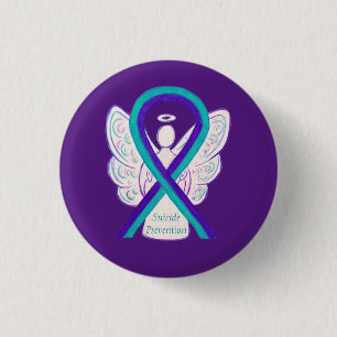 Medvetenhet om suicid Prevention Ribbon Angel Butt Knapp