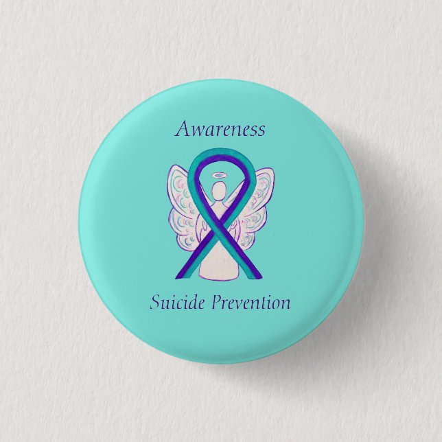 Medvetenhet om suicid Prevention Ribbon Angel Butt Knapp (Framsida)