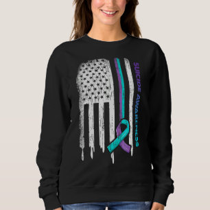 Medvetenhet om USA flagga Lila & Teal Ribbon Suici T Shirt