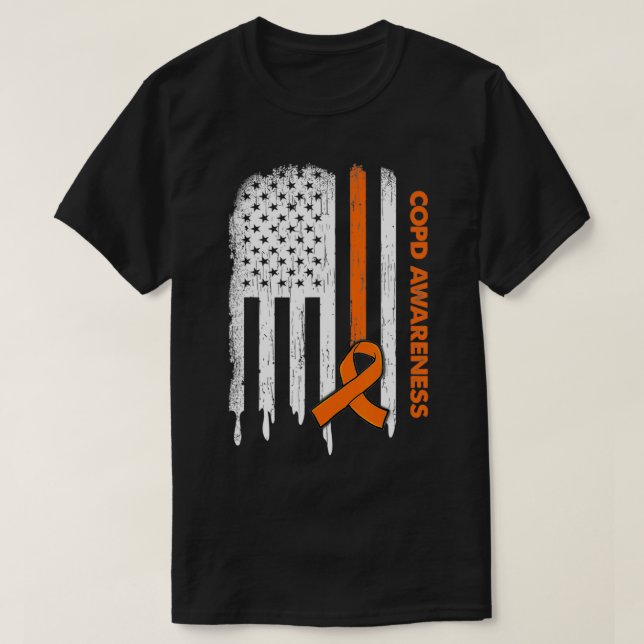 Medvetenhet om USA flagga Orange Ribbon COPD T Shirt (Design framsida)