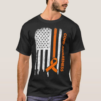 Medvetenhet om USA flagga Orange Ribbon COPD T Shirt