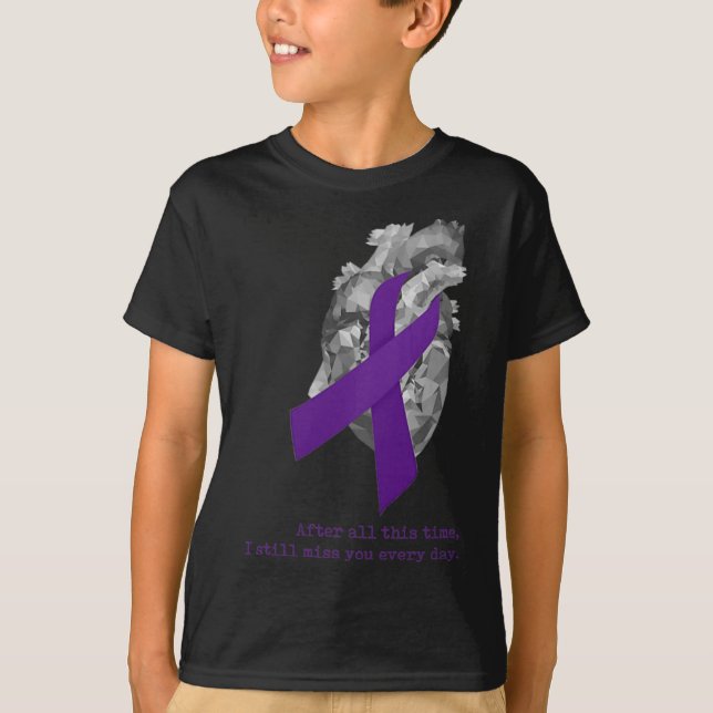 Medvetenhet Purple Band Hjarta Saknar Dig  T Shirt (Framsida)
