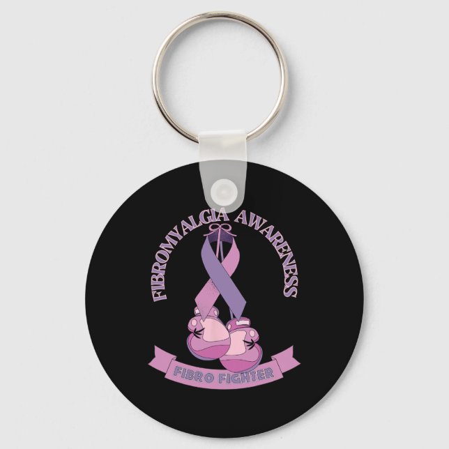 Medvetenhet Ribbon Boxing Handskar Fibro Fighter Nyckelring (Framsida)