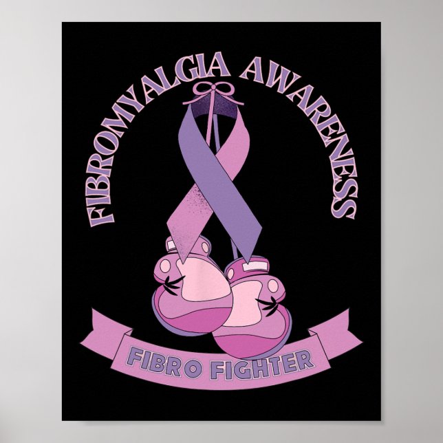 Medvetenhet Ribbon Boxing Handskar Fibro Fighter Poster (Framsidan)