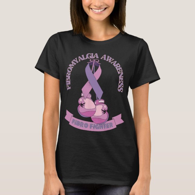 Medvetenhet Ribbon Boxing Handskar Fibro Fighter T Shirt (Framsida)
