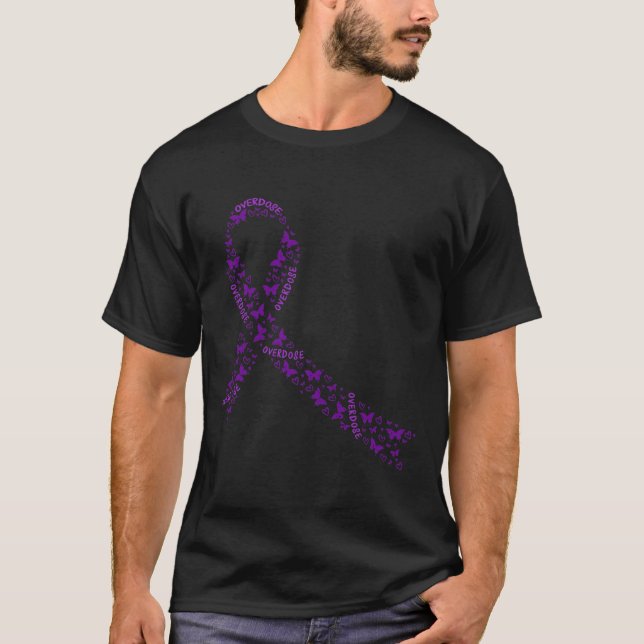 Medvetenhet Ribbon Lila Drug Addence Recovery T Shirt (Framsida)