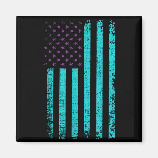 Medvetenhet Usa Flagga Teal Lila Amerikansk Flagga Magnet (Framsidan)