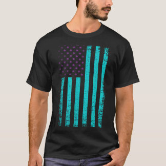 Medvetenhet Usa Flagga Teal Lila Amerikansk Flagga T Shirt