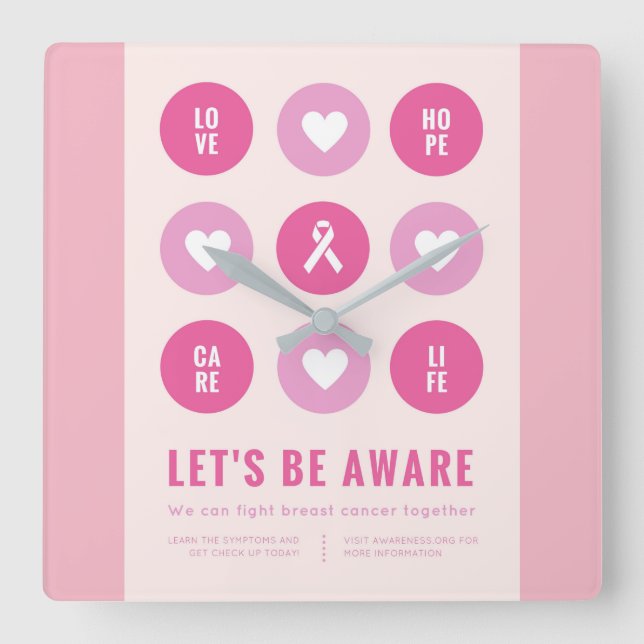 Medvetenhetsklocka för bröstcancer fyrkantig klocka (Framsida)