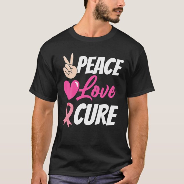 Medvetenhetskostnad för bröstcancer Rosa Peace Cur T Shirt (Framsida)