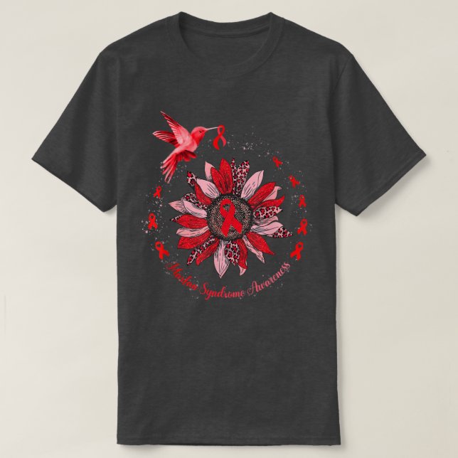 Medvetet för Red Ribbon Leopard Solros Marfan Synd T Shirt (Design framsida)