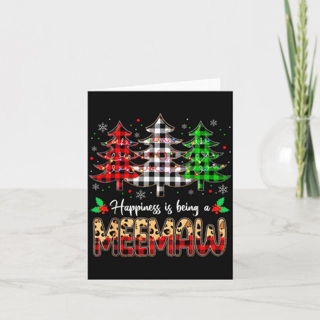 Meemaw Christmas Tree Xmas Buffalo Plaid Red White Kort (Framsida)