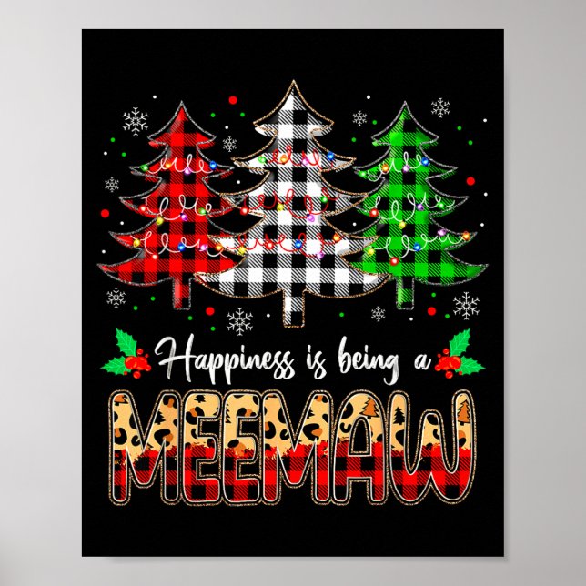 Meemaw Christmas Tree Xmas Buffalo Plaid Red White Poster (Framsidan)