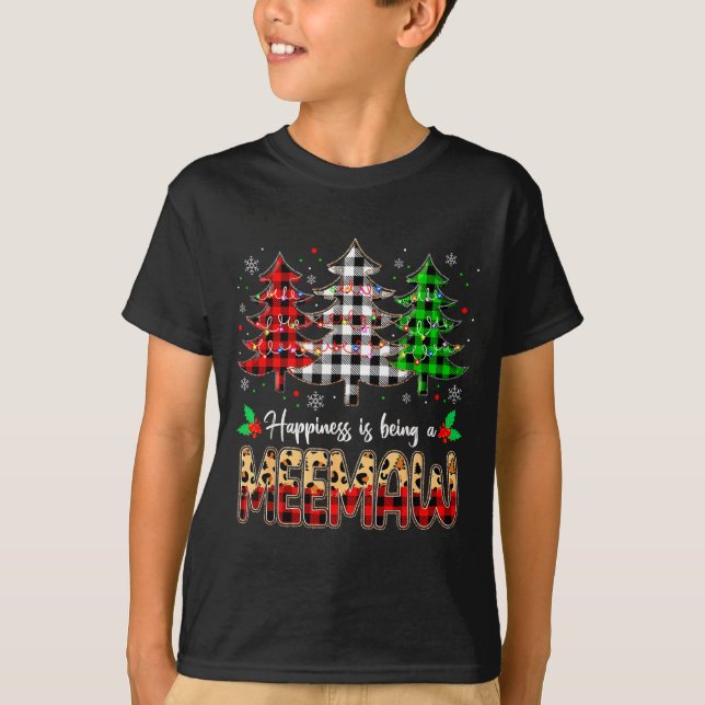 Meemaw Christmas Tree Xmas Buffalo Plaid Red White T Shirt (Framsida)