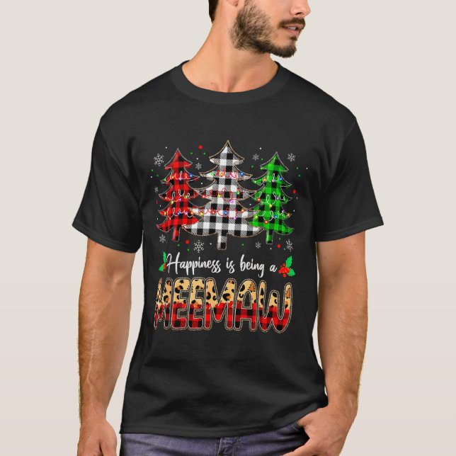 Meemaw Christmas Tree Xmas Buffalo Plaid Red White T Shirt (Framsida)