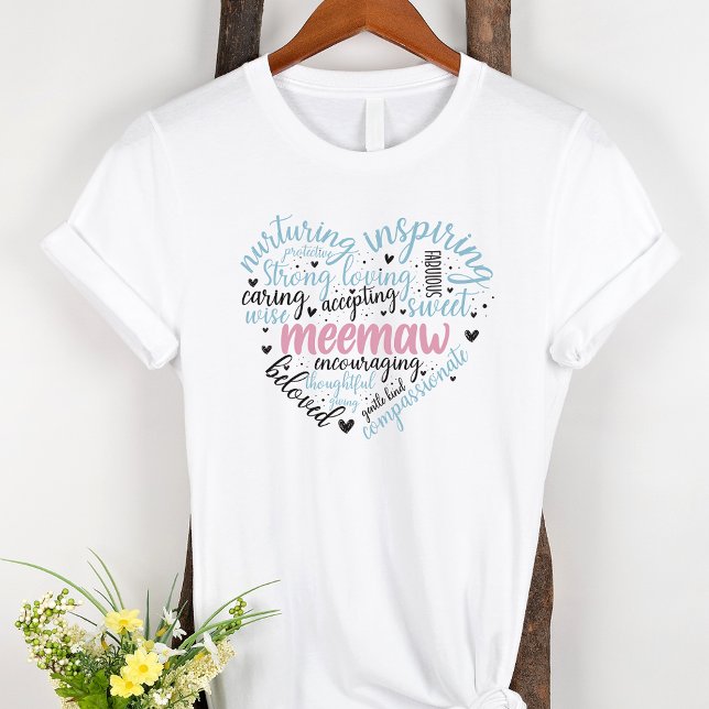 Meemaw Ord Cloud Rosa Heart Grandma T Shirt (Skapare uppladdad)